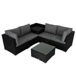 6PCS Outdoor Modular Lounge Sofa Coogee-Black - Furniture > Outdoor