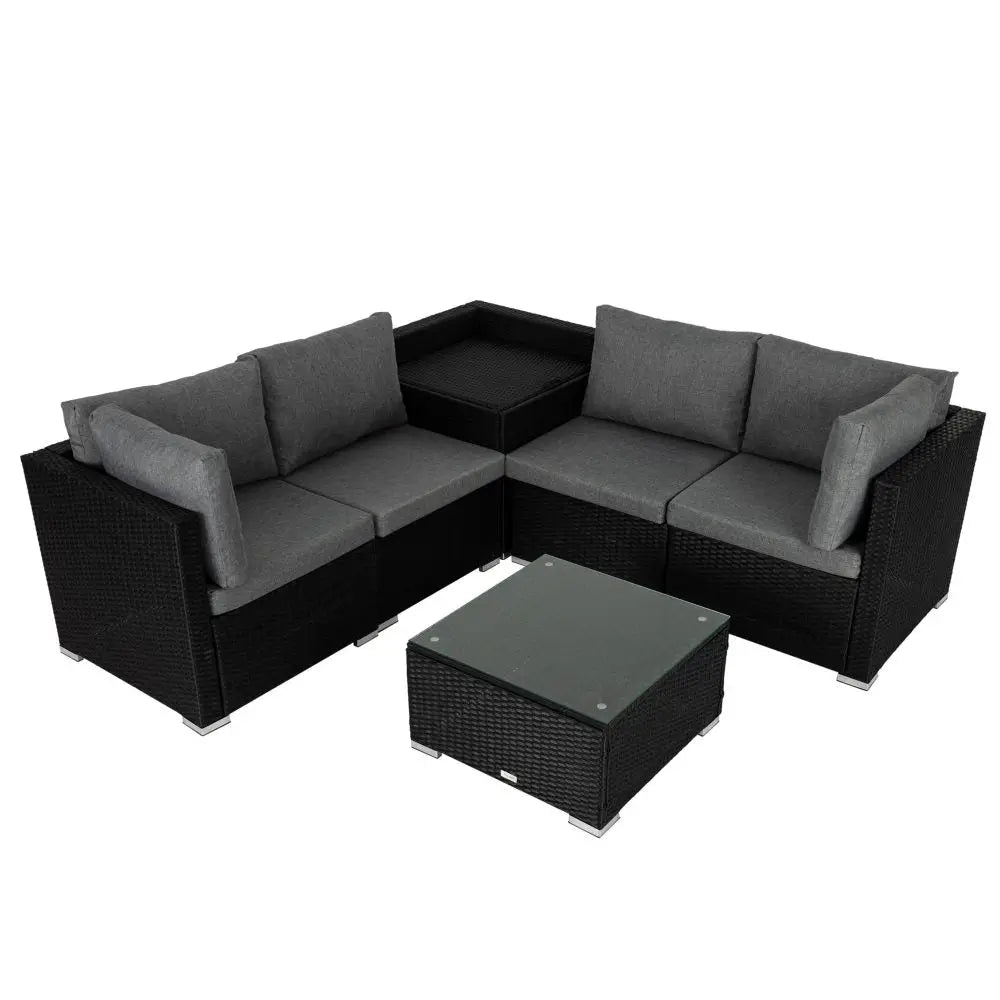 6PCS Outdoor Modular Lounge Sofa Coogee-Black - Furniture > Outdoor