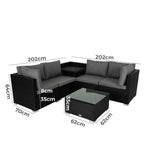 6PCS Outdoor Modular Lounge Sofa Coogee-Black - Furniture > Outdoor