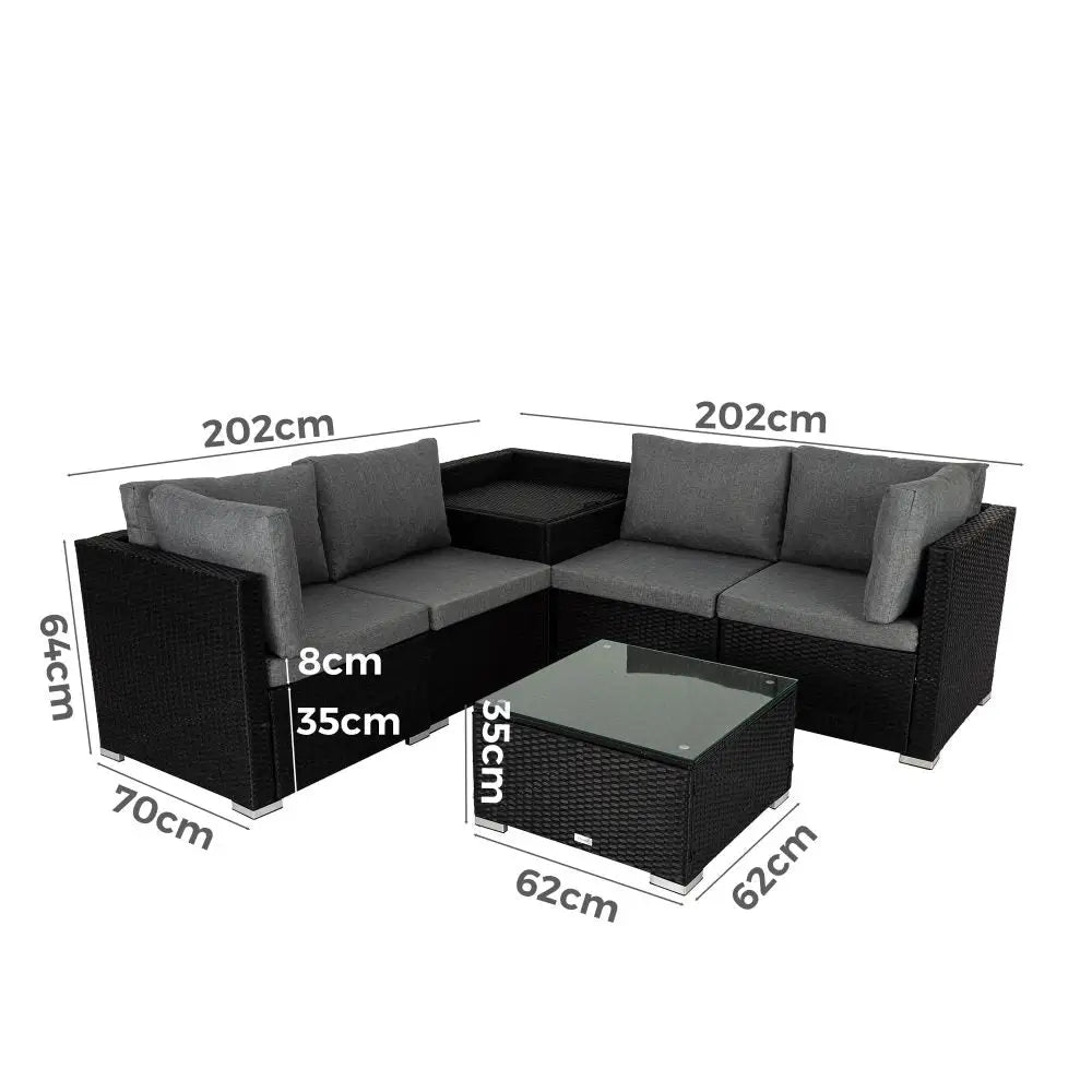 6PCS Outdoor Modular Lounge Sofa Coogee-Black - Furniture > Outdoor