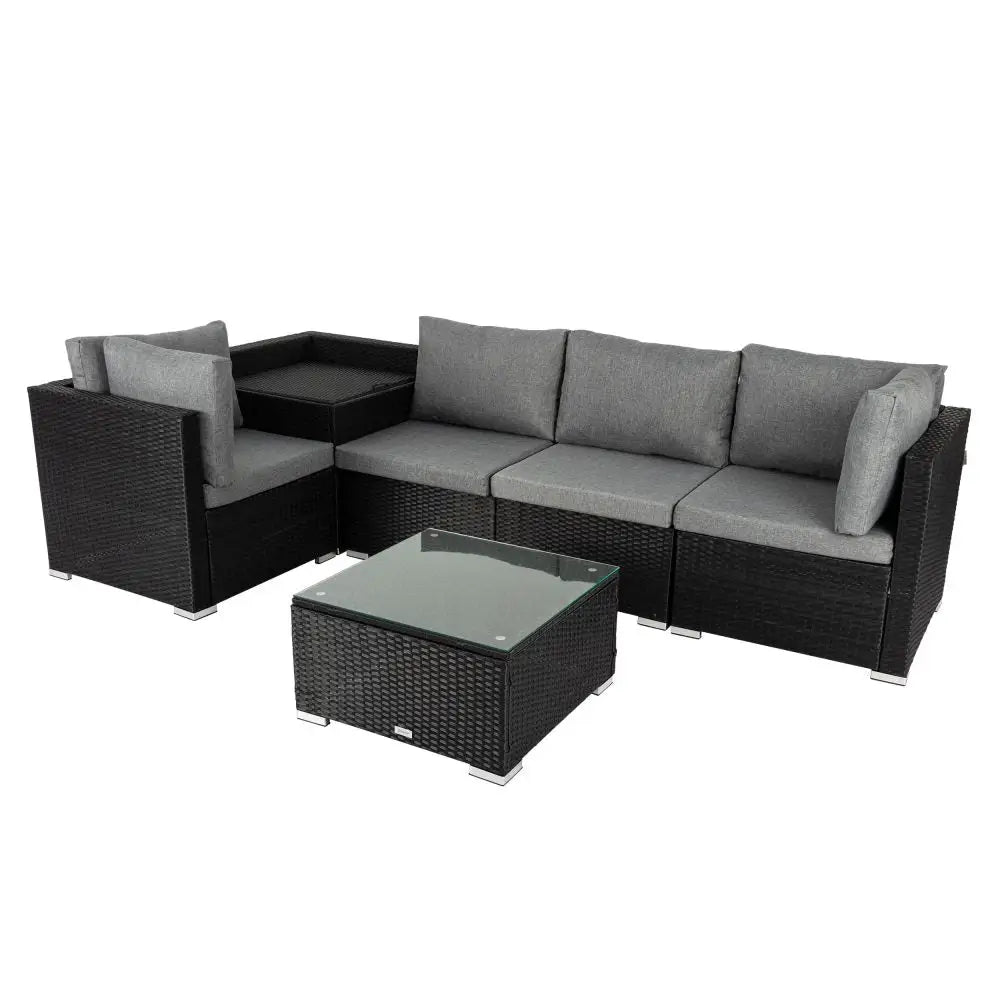 6PCS Outdoor Modular Lounge Sofa Coogee-Black - Furniture > Outdoor