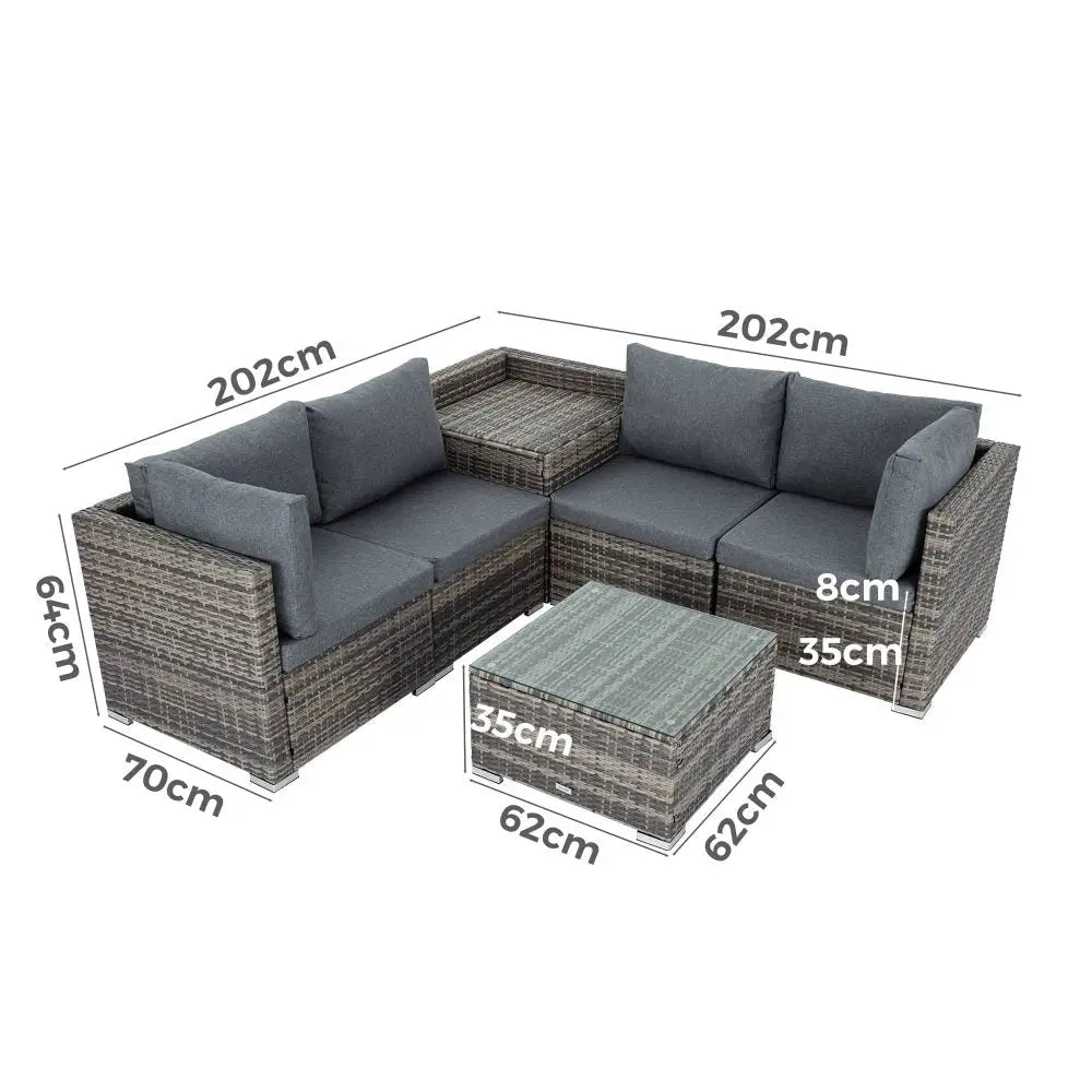 6PCS Outdoor Modular Lounge Sofa Coogee-Grey - Furniture > Outdoor