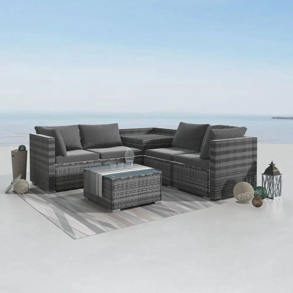 6PCS Outdoor Modular Lounge Sofa Coogee-Grey - Furniture > Outdoor