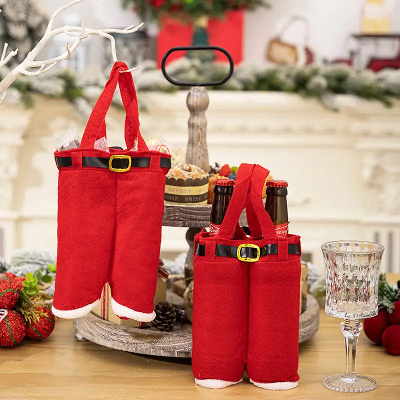 6pcs Small one Christmas Decoration Supplies Christmas Pants Gift Bags Small Pants Candy Bags Tote Bags Wine Bottle