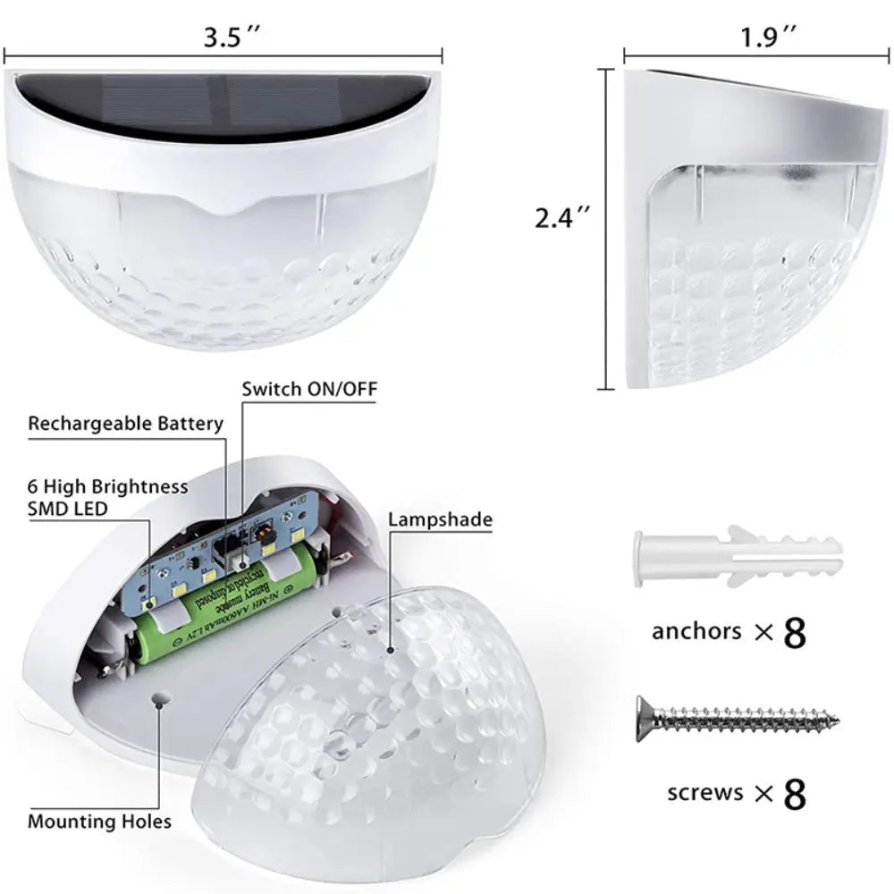 6PCS Solar Powered LED Wall Lights Door Fence Lights Outdoor Garden Lamp Light - Home & Garden > Garden Lights