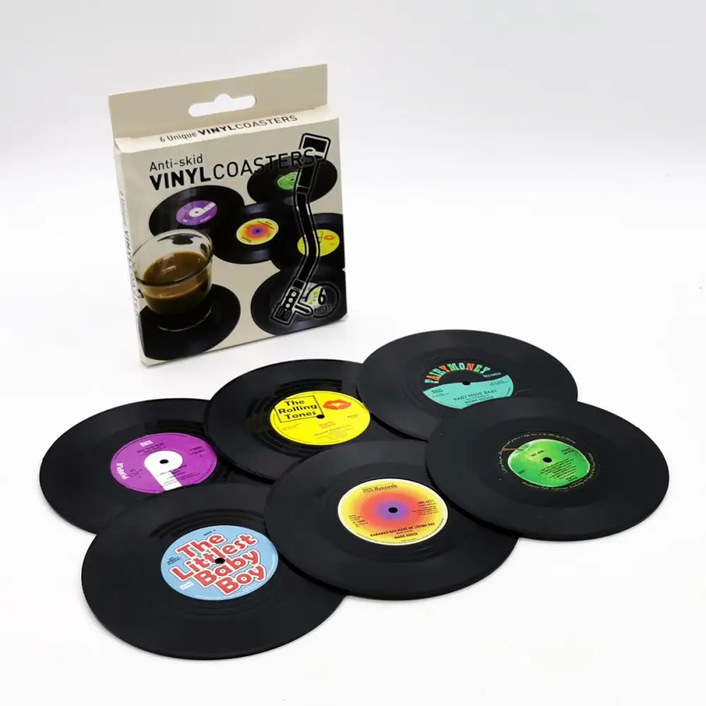 6x Creative Vinyl Record Cup Coasters Glass Drink Tableware Home Décor A - Home & Garden > Kitchenware