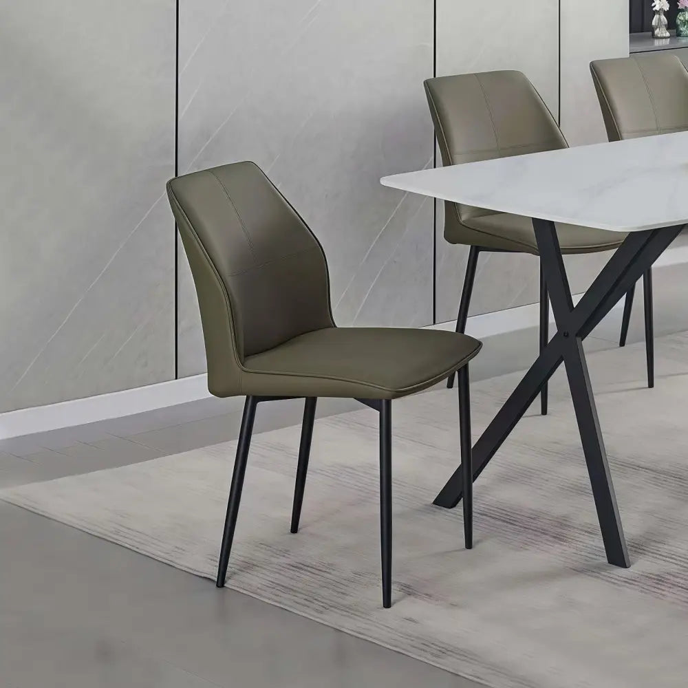 6x Dining Chair Brown Faux Leather Upholstered Seat Powder Coated Iron Legs - Furniture > Dining > Kitchen & Dining