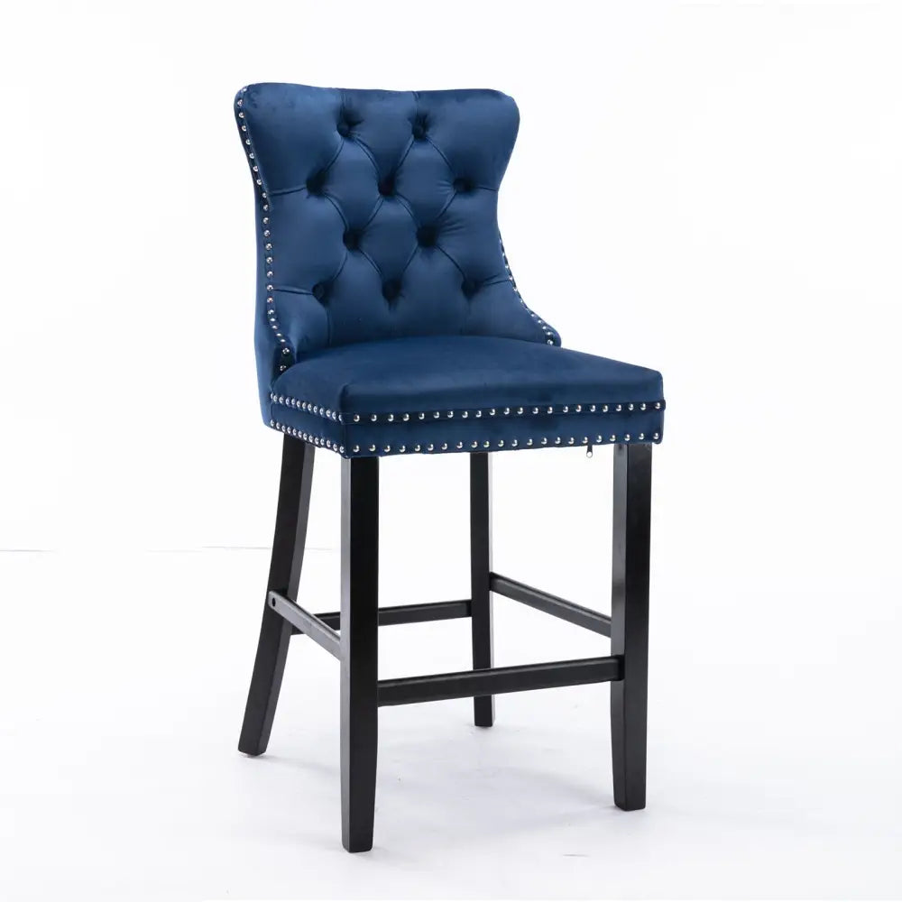 6X Velvet Bar Stools with Studs Trim Wooden Legs Tufted Dining Chairs Kitchen - Furniture > Bar Stools & Chairs