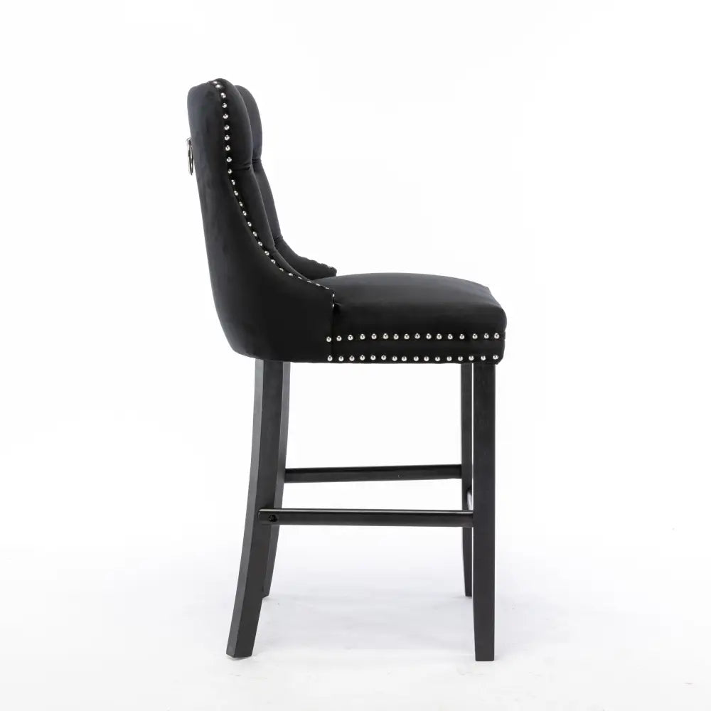 6X Velvet Bar Stools with Studs Trim Wooden Legs Tufted Dining Chairs Kitchen - Furniture > Bar Stools & Chairs