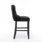 6X Velvet Bar Stools with Studs Trim Wooden Legs Tufted Dining Chairs Kitchen - Furniture > Bar Stools & Chairs