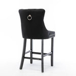 6X Velvet Bar Stools with Studs Trim Wooden Legs Tufted Dining Chairs Kitchen - Furniture > Bar Stools & Chairs