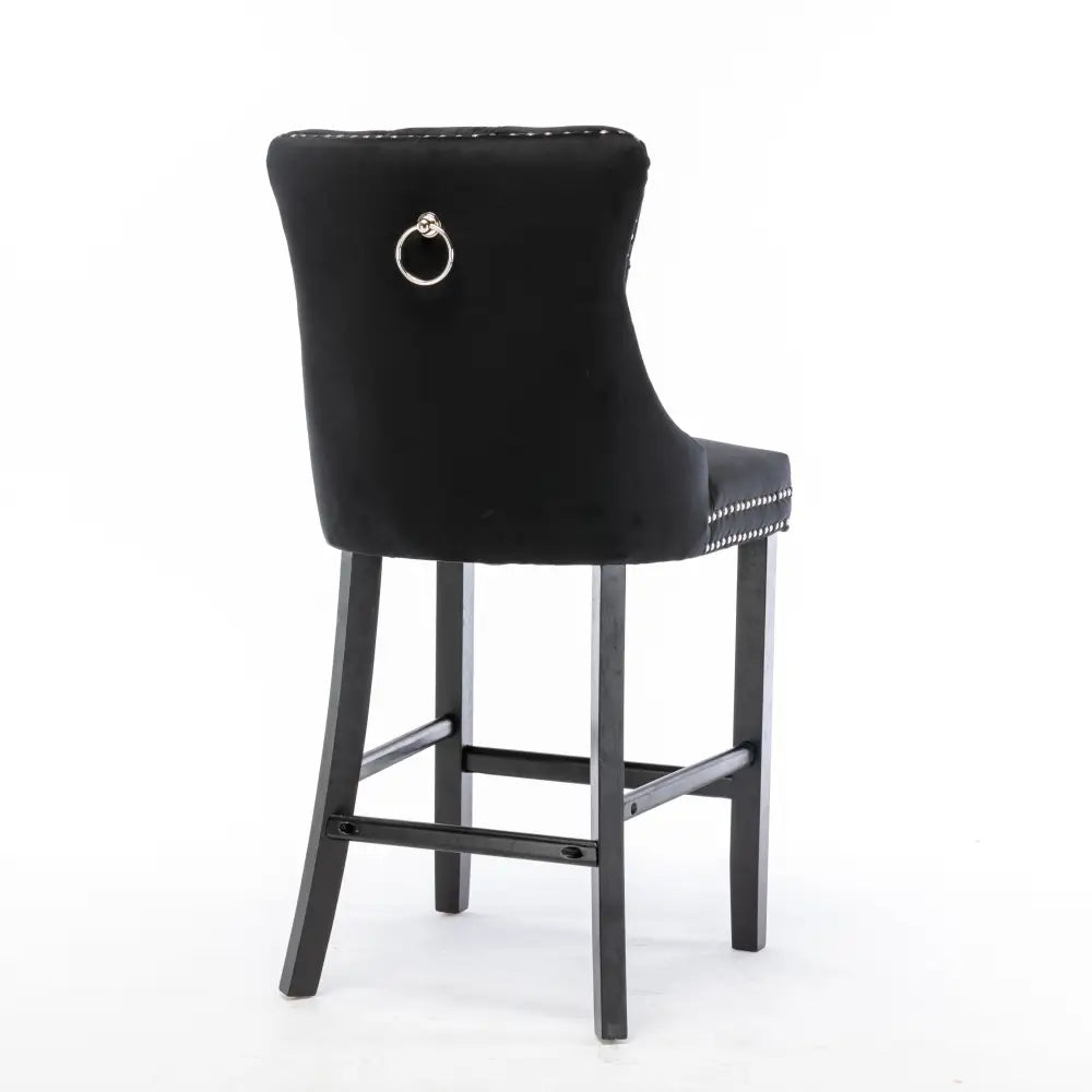 6X Velvet Bar Stools with Studs Trim Wooden Legs Tufted Dining Chairs Kitchen - Furniture > Bar Stools & Chairs