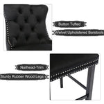 6X Velvet Bar Stools with Studs Trim Wooden Legs Tufted Dining Chairs Kitchen - Furniture > Bar Stools & Chairs