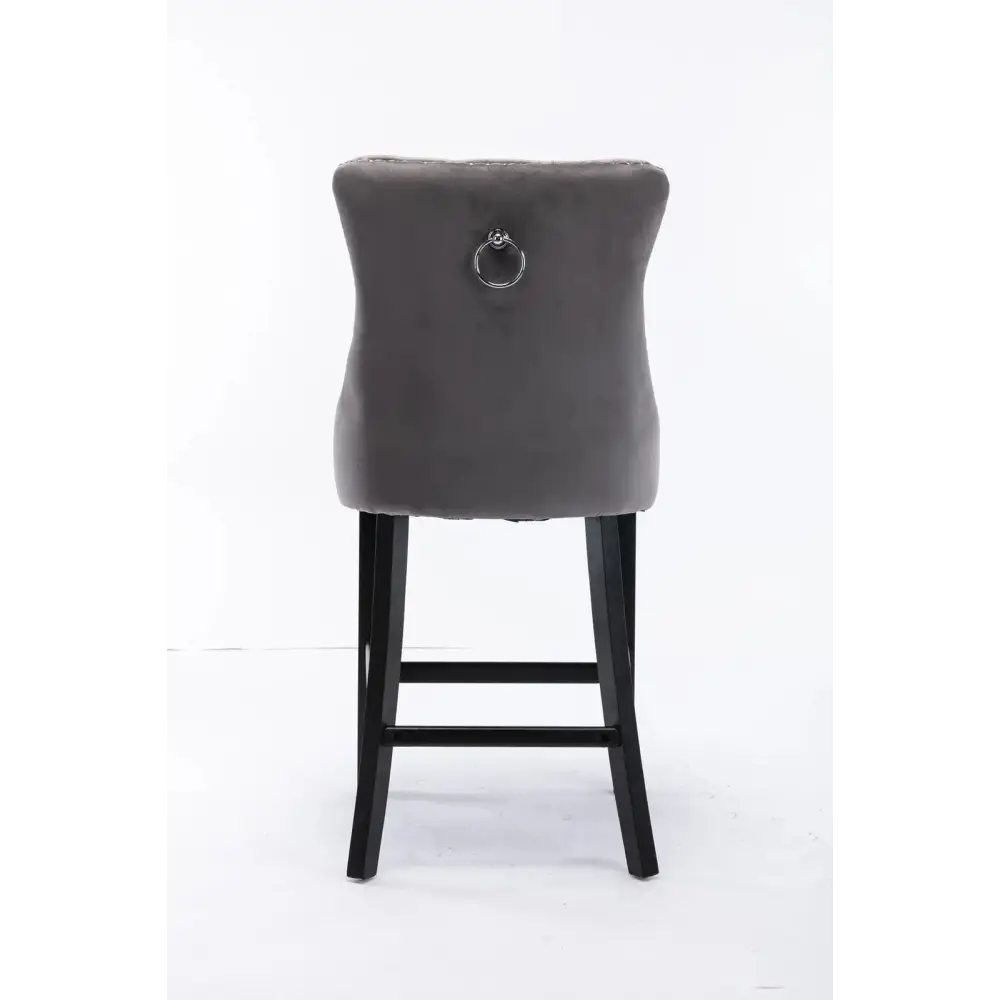 6X Velvet Bar Stools with Studs Trim Wooden Legs Tufted Dining Chairs Kitchen - Furniture > Bar Stools & Chairs