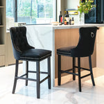 6X Velvet Bar Stools with Studs Trim Wooden Legs Tufted Dining Chairs Kitchen - Furniture > Bar Stools & Chairs
