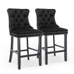 6X Velvet Bar Stools with Studs Trim Wooden Legs Tufted Dining Chairs Kitchen - Furniture > Bar Stools & Chairs