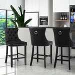 6X Velvet Bar Stools with Studs Trim Wooden Legs Tufted Dining Chairs Kitchen - Furniture > Bar Stools & Chairs