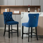 6X Velvet Bar Stools with Studs Trim Wooden Legs Tufted Dining Chairs Kitchen - Furniture > Bar Stools & Chairs