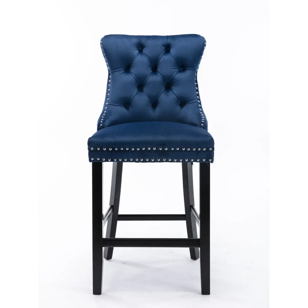 6X Velvet Bar Stools with Studs Trim Wooden Legs Tufted Dining Chairs Kitchen - Furniture > Bar Stools & Chairs