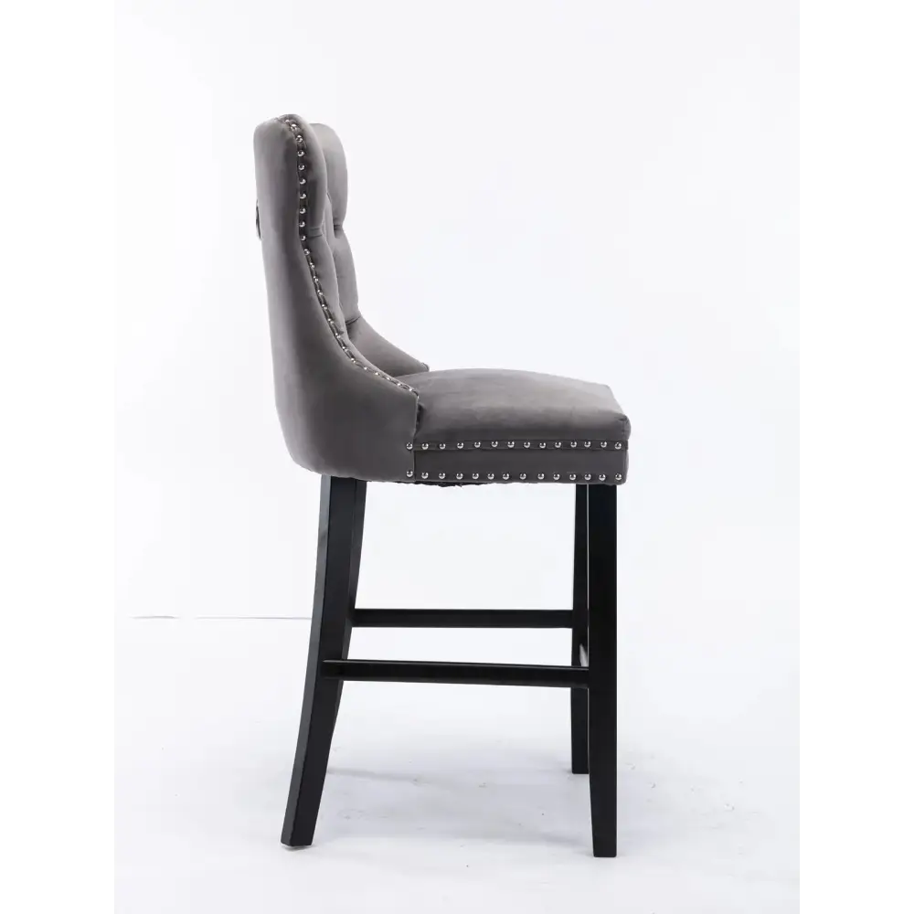 6X Velvet Bar Stools with Studs Trim Wooden Legs Tufted Dining Chairs Kitchen - Furniture > Bar Stools & Chairs