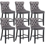 6X Velvet Bar Stools with Studs Trim Wooden Legs Tufted Dining Chairs Kitchen - Furniture > Bar Stools & Chairs