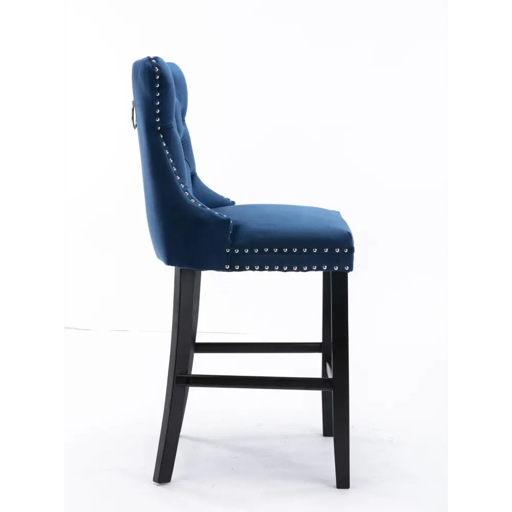 6X Velvet Bar Stools with Studs Trim Wooden Legs Tufted Dining Chairs Kitchen - Furniture > Bar Stools & Chairs