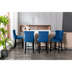 6X Velvet Bar Stools with Studs Trim Wooden Legs Tufted Dining Chairs Kitchen - Furniture > Bar Stools & Chairs