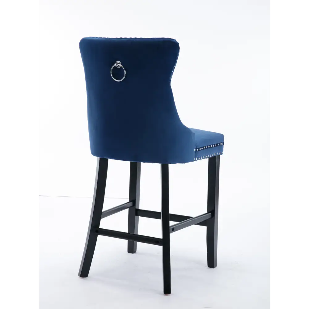 6X Velvet Bar Stools with Studs Trim Wooden Legs Tufted Dining Chairs Kitchen - Furniture > Bar Stools & Chairs