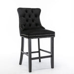 6X Velvet Bar Stools with Studs Trim Wooden Legs Tufted Dining Chairs Kitchen - Furniture > Bar Stools & Chairs