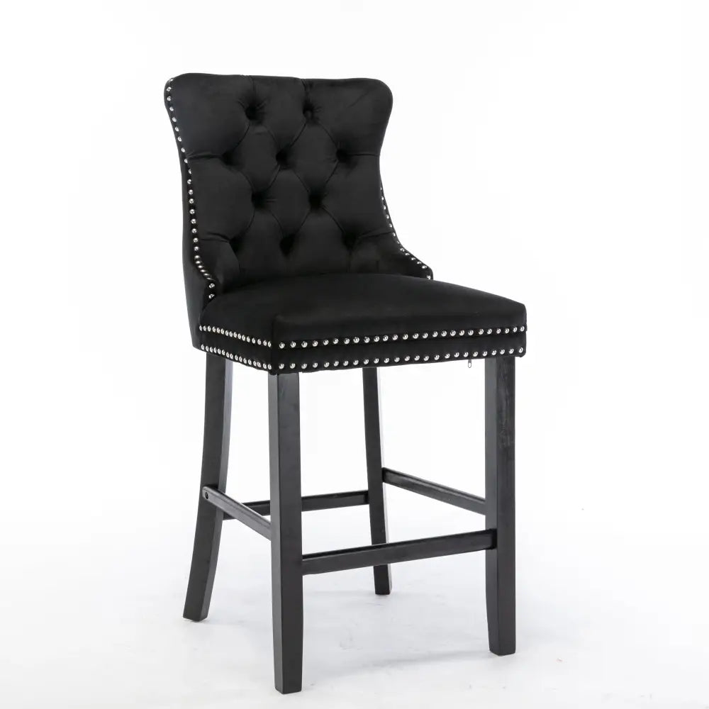 6X Velvet Bar Stools with Studs Trim Wooden Legs Tufted Dining Chairs Kitchen - Furniture > Bar Stools & Chairs