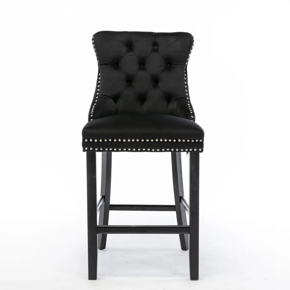 6X Velvet Bar Stools with Studs Trim Wooden Legs Tufted Dining Chairs Kitchen - Furniture > Bar Stools & Chairs