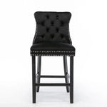 6X Velvet Bar Stools with Studs Trim Wooden Legs Tufted Dining Chairs Kitchen - Furniture > Bar Stools & Chairs