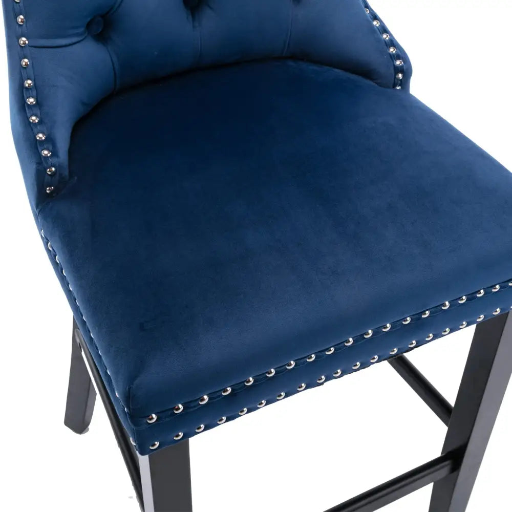 6X Velvet Bar Stools with Studs Trim Wooden Legs Tufted Dining Chairs Kitchen - Furniture > Bar Stools & Chairs