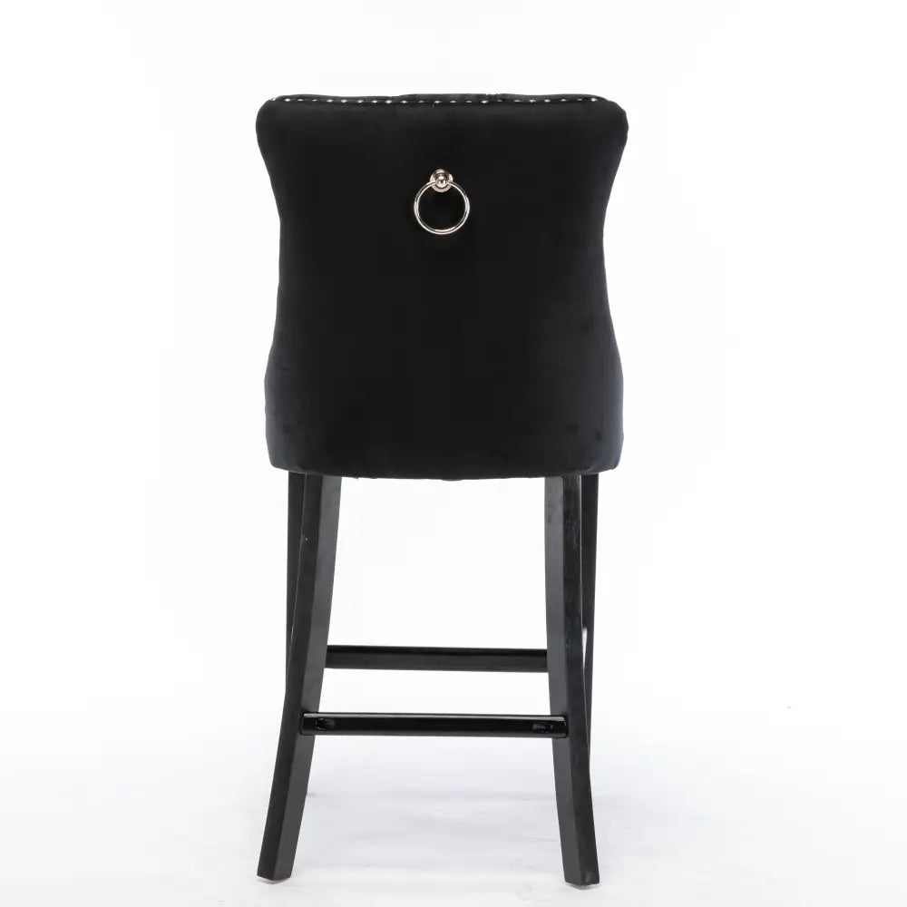 6X Velvet Bar Stools with Studs Trim Wooden Legs Tufted Dining Chairs Kitchen - Furniture > Bar Stools & Chairs