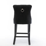 6X Velvet Bar Stools with Studs Trim Wooden Legs Tufted Dining Chairs Kitchen - Furniture > Bar Stools & Chairs