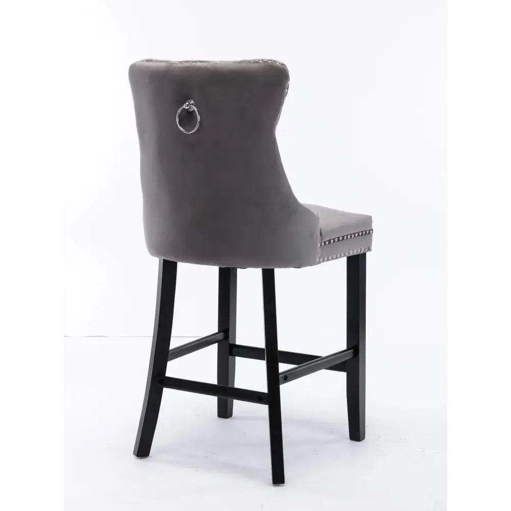 6X Velvet Bar Stools with Studs Trim Wooden Legs Tufted Dining Chairs Kitchen - Furniture > Bar Stools & Chairs