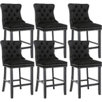 6X Velvet Bar Stools with Studs Trim Wooden Legs Tufted Dining Chairs Kitchen - Furniture > Bar Stools & Chairs
