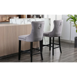 6X Velvet Bar Stools with Studs Trim Wooden Legs Tufted Dining Chairs Kitchen - Furniture > Bar Stools & Chairs