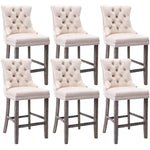 6X Velvet Bar Stools with Studs Trim Wooden Legs Tufted Dining Chairs Kitchen - Furniture > Bar Stools & Chairs