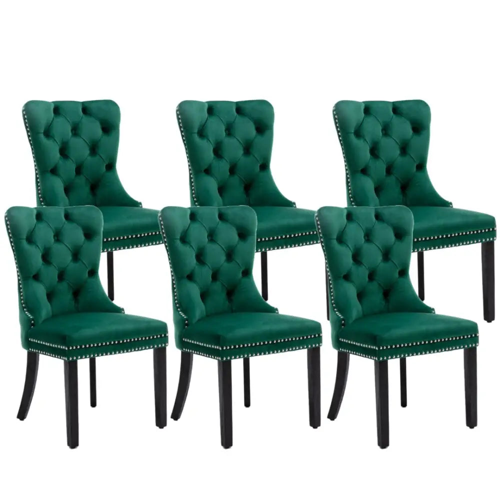 6x Velvet Dining Chairs- Green - Furniture > Bar Stools & Chairs