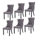 6x Velvet Dining Chairs Upholstered Tufted Kithcen Chair with Solid Wood Legs Stud Trim and Ring-Gray - Furniture > Bar