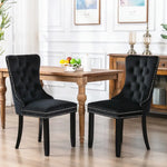 6x Velvet Dining Chairs Upholstered Tufted Kithcen Chair with Solid Wood Legs Stud Trim and Ring-Black - Furniture >