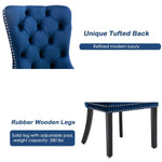6x Velvet Dining Chairs Upholstered Tufted Kithcen Chair with Solid Wood Legs Stud Trim and Ring-Blue - Furniture > Bar