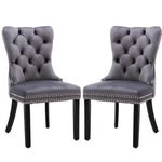 6x Velvet Dining Chairs Upholstered Tufted Kithcen Chair with Solid Wood Legs Stud Trim and Ring-Gray - Furniture > Bar