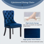 6x Velvet Dining Chairs Upholstered Tufted Kithcen Chair with Solid Wood Legs Stud Trim and Ring-Blue - Furniture > Bar