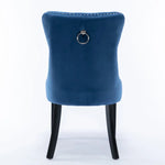 6x Velvet Dining Chairs Upholstered Tufted Kithcen Chair with Solid Wood Legs Stud Trim and Ring-Blue - Furniture > Bar