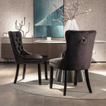 6x Velvet Dining Chairs Upholstered Tufted Kithcen Chair with Solid Wood Legs Stud Trim and Ring-Black - Furniture >