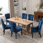 6x Velvet Dining Chairs Upholstered Tufted Kithcen Chair with Solid Wood Legs Stud Trim and Ring-Blue - Furniture > Bar