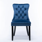 6x Velvet Dining Chairs Upholstered Tufted Kithcen Chair with Solid Wood Legs Stud Trim and Ring-Blue - Furniture > Bar