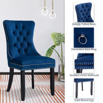 6x Velvet Dining Chairs Upholstered Tufted Kithcen Chair with Solid Wood Legs Stud Trim and Ring-Blue - Furniture > Bar